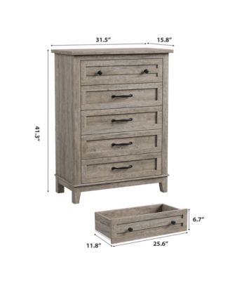 5-Drawer Grey Freestanding Wooden Chest, 41.3" Tall, Vertical Dresser for Living Room, Bedroom, Entryway