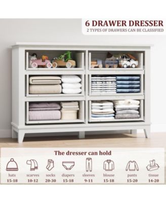 6-Drawer White Wooden Dresser, 47" Freestanding Storage Chest for Bedroom, Living Room