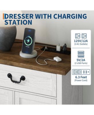 9-Drawer Engineered Wood Farmhouse Dresser with Built-In Charging Station and Anti-Tip Device