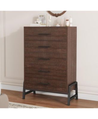 5-Drawer Brown Dresser, 50.5 Inch Tall Freestanding Wood Chest, Large Closet Storage for Home Office