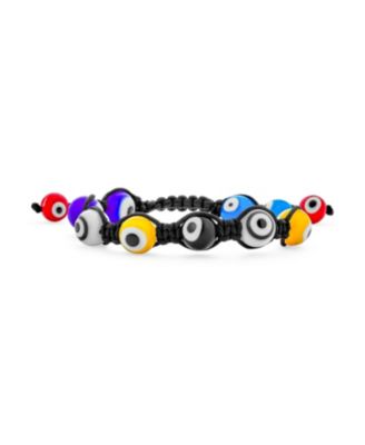 Amulet Multi Color Rainbow Glass Ball Evil Eye Bracelet Bolo Adjustable Macrame Strand 12mm Beads