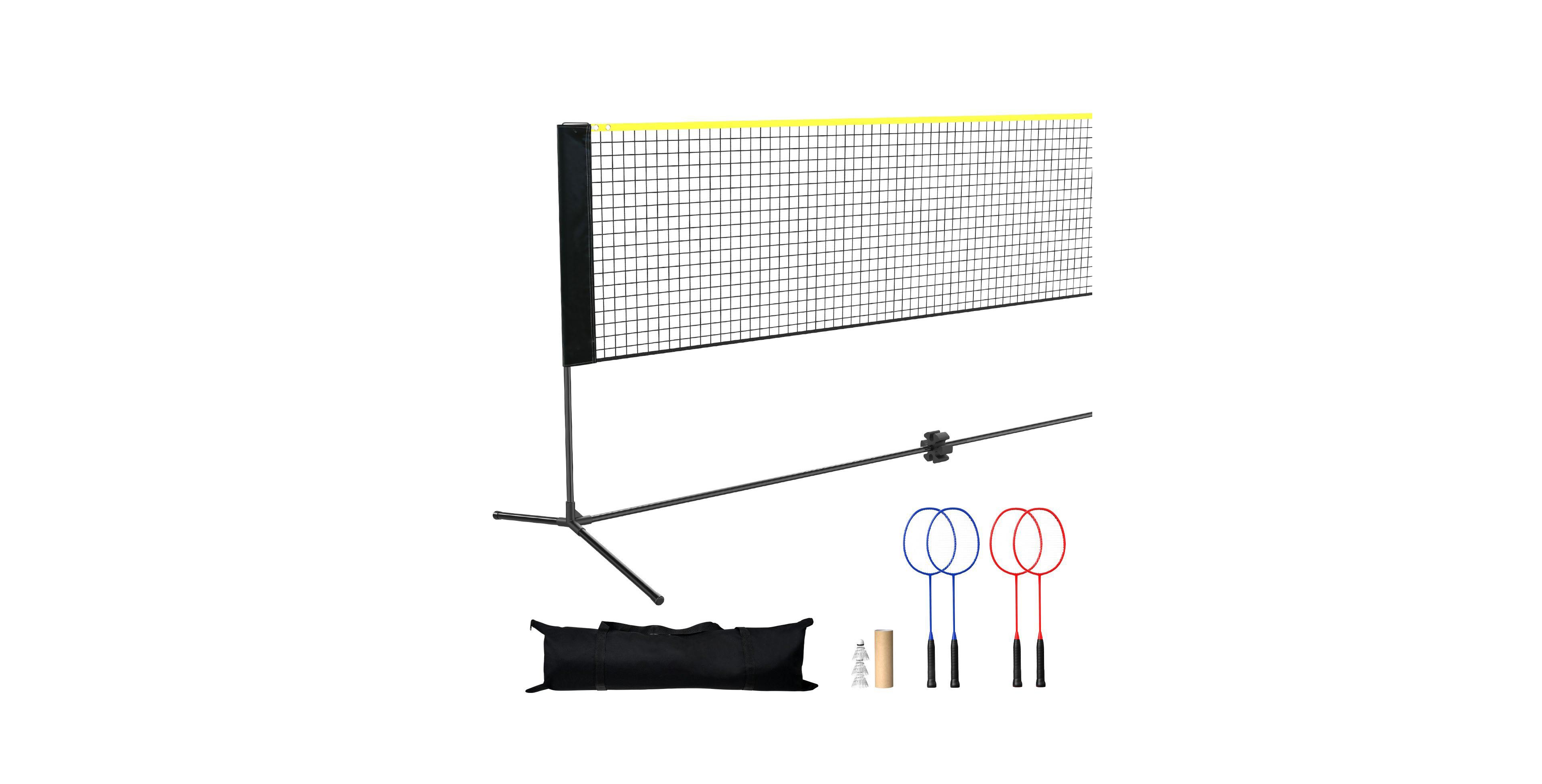 Mecale Adjustable Badminton and Volleyball Net, 20 ft Foldable Tennis Net Set with Poles, Bag, Rackets and Shuttlecocks for Backyard Indoor Outdoor