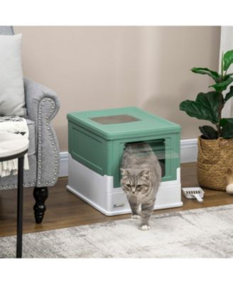 Fully Enclosed Cat Litter Box with Drawer Tray Portable Large Space Green