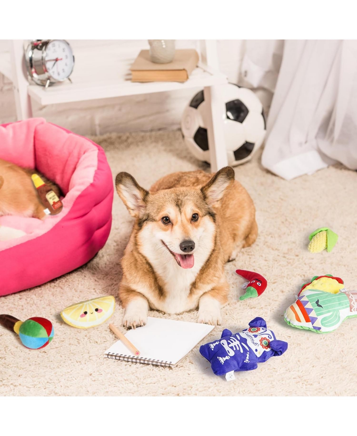 Nocciola Mexican Style Squeaky Dog Toys, Cute Soft Plush Stuffed Crinkle Chew Puppy Toys for Small Medium Breed, 8 Packs