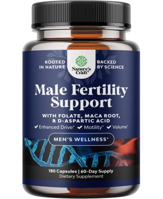Men's Fertility Capsules, CoQ10 Maca Root Methyl Folate & D-Aspartic Acid for Count Motility & Fertility Support, Nature's Craft