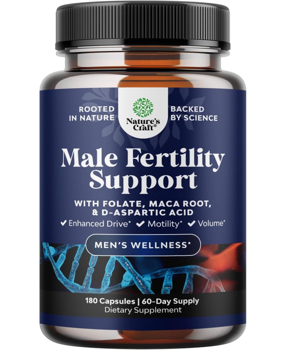 Nature's Craft Men's Fertility Capsules, CoQ10 Maca Root Methyl Folate & D-Aspartic Acid for Count Motility & Fertility Support, Nature's Craft