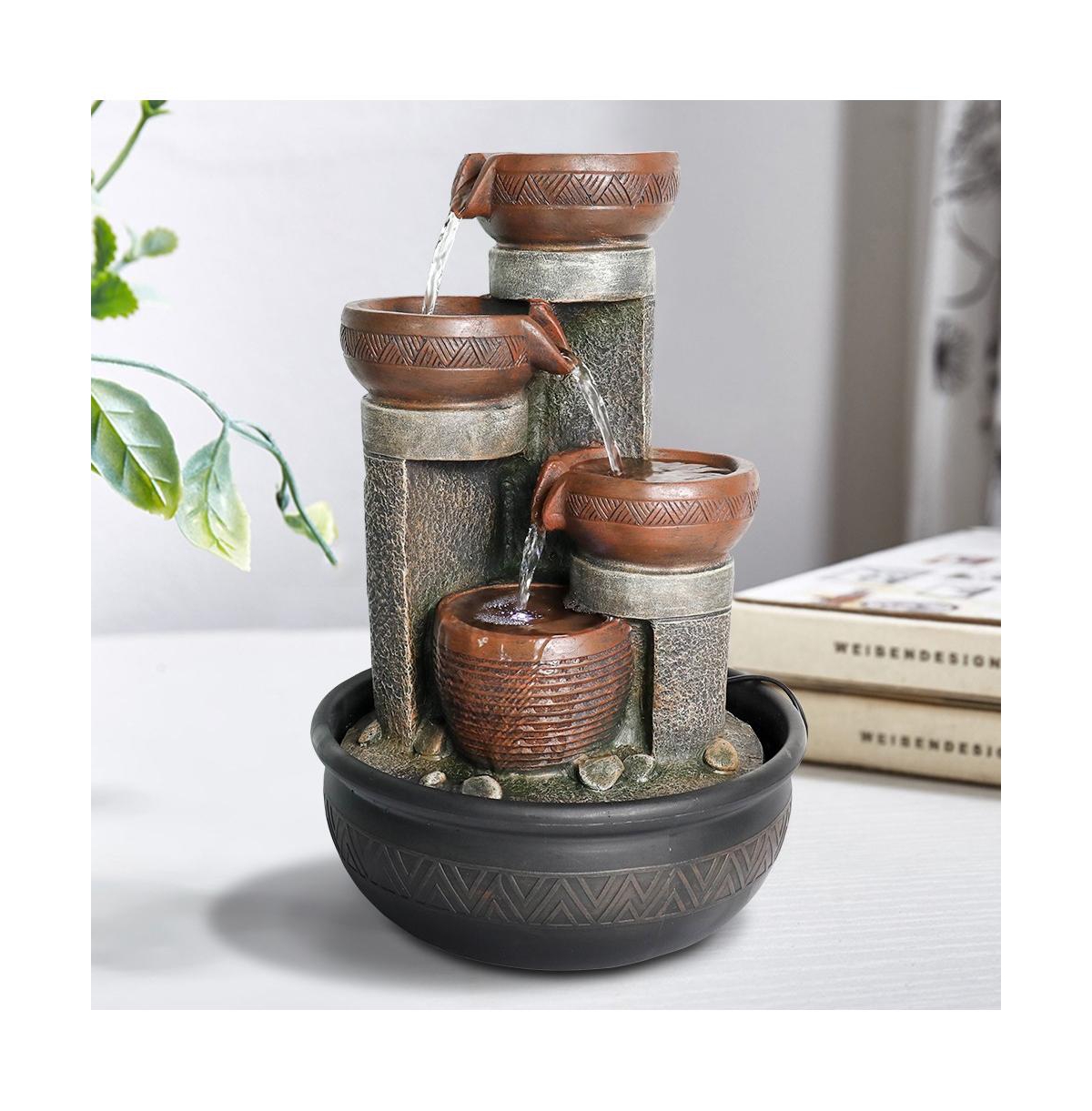 SunJet 15.7” 4-Tier Indoor Tabletop Waterfall Fountain with Led Lights, Desktop Fountain with Calming Sound for Home & Office Decor