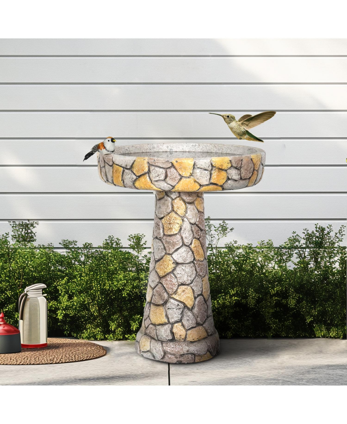 Sunjet 24"H Stone-Like Concrete Bird Bath with Pedestal for Garden, Patio, Yard Outdoor Decor