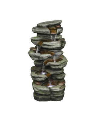 30.7" Outdoor Water Fountain - 6-Tier Rock Waterfall Fountain with LED Lights for Garden, Patio, Yard & Home Decor