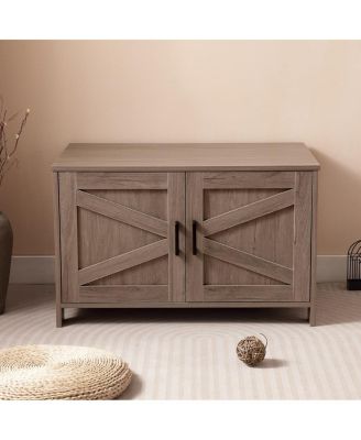 Greige Barn Door Cat Litter Box Enclosure End Table