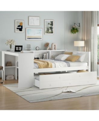 Daybed with Trundle, Storage, Shelves & Desk