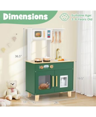 Kid's Play Kitchen with Microwave Stoves Rotation Knobs Ice Dispenser Faucet Sink