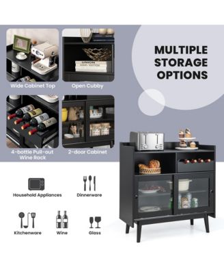 Kitchen Buffet Sideboard Organizer Liquor Bar Cabinet with Wine Rack & Sliding Door