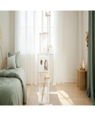 Cat Tree with large condo wood ladder in White