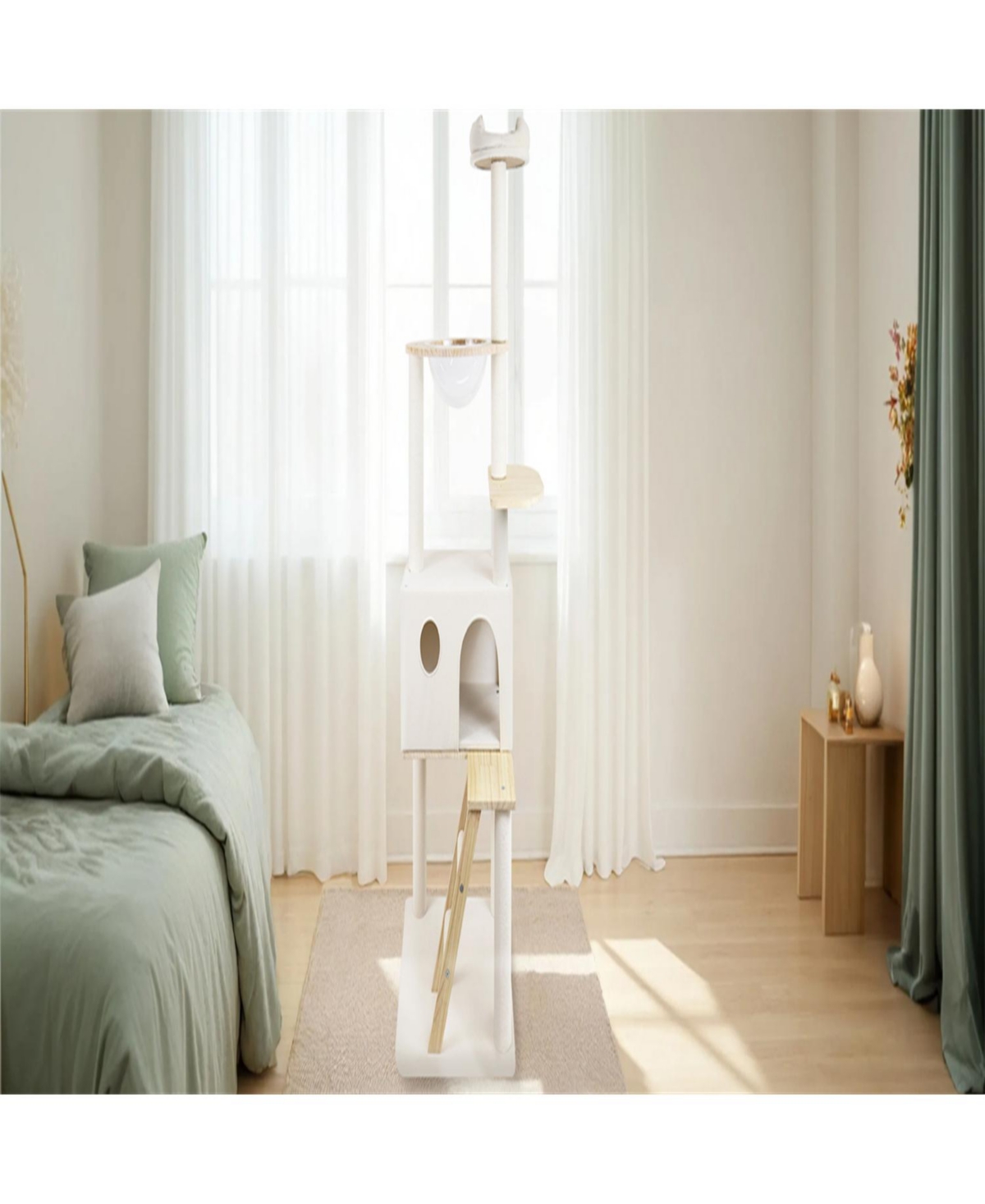 Aostirmotor Cat Tree with large condo wood ladder in White