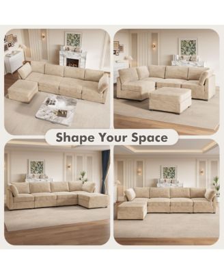 128'' Modular Sectional Sofa Couch, 5-Piece Comfy Corduroy Fabric Couch for Living Room, Modern L-Shaped Deep Seat Sofa with Chaise Ottoman