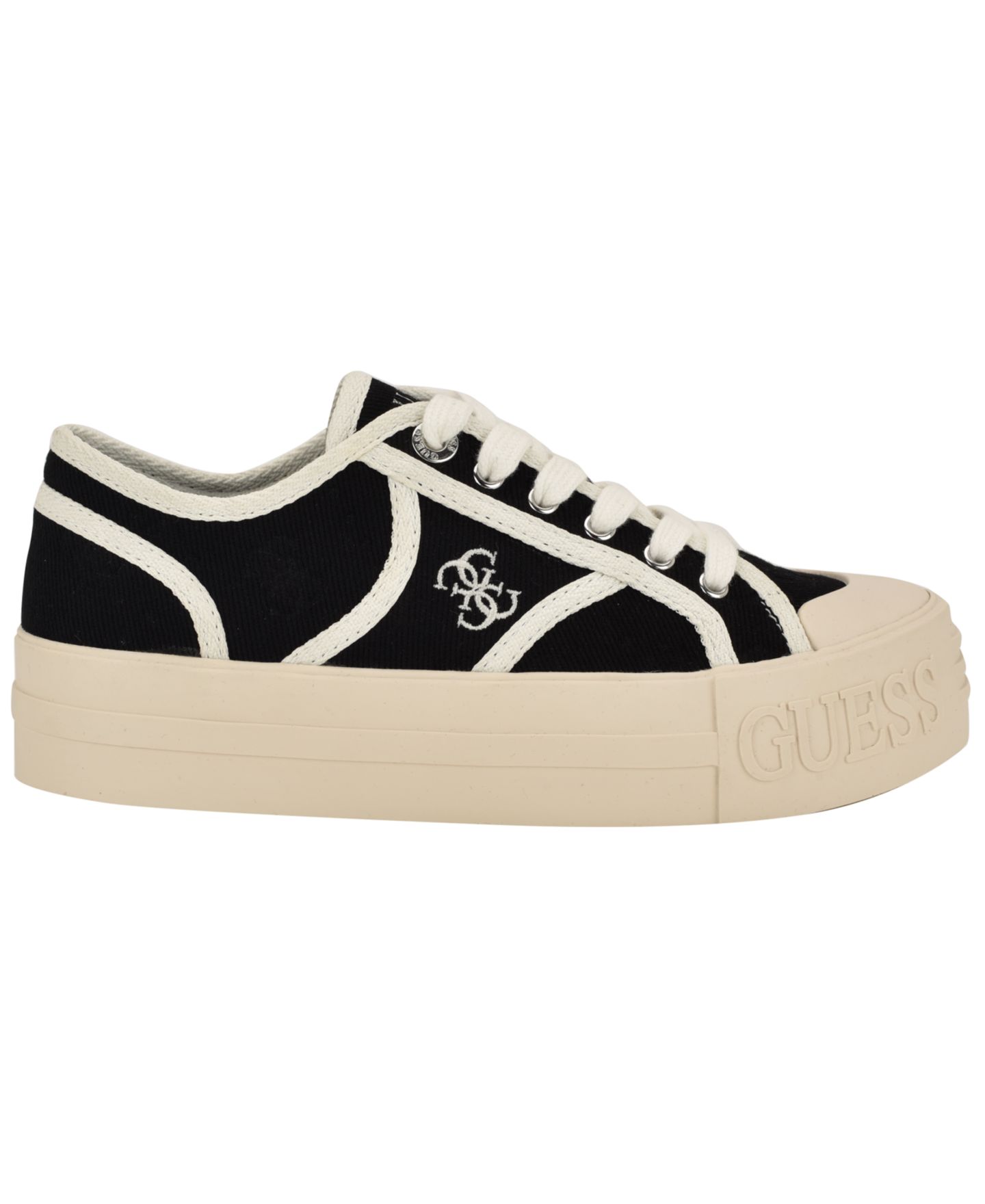 Женские кроссовки Guess Issah на платформе со шнуровкой и логотипом, цвет: Чёрный / Белый — фото 2