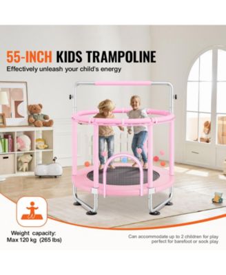 55" Kids Trampoline with Net and Basketball Hoop Pink