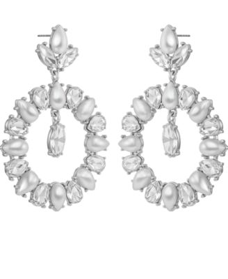 Imitation Pearl and Pav&eacute; Stone Drop Hoop Earrings