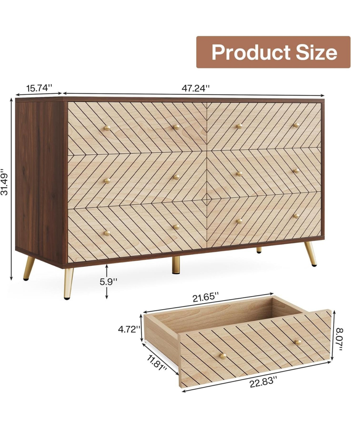 Tribesigns Wooden Drawer Organizer Cabinet Unit, with Solid Wood Legs