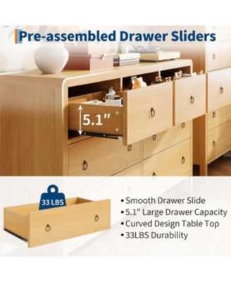 7-Drawer Modern Bedroom Dresser in Natural Oak, Closet Storage Cabinet Organizer