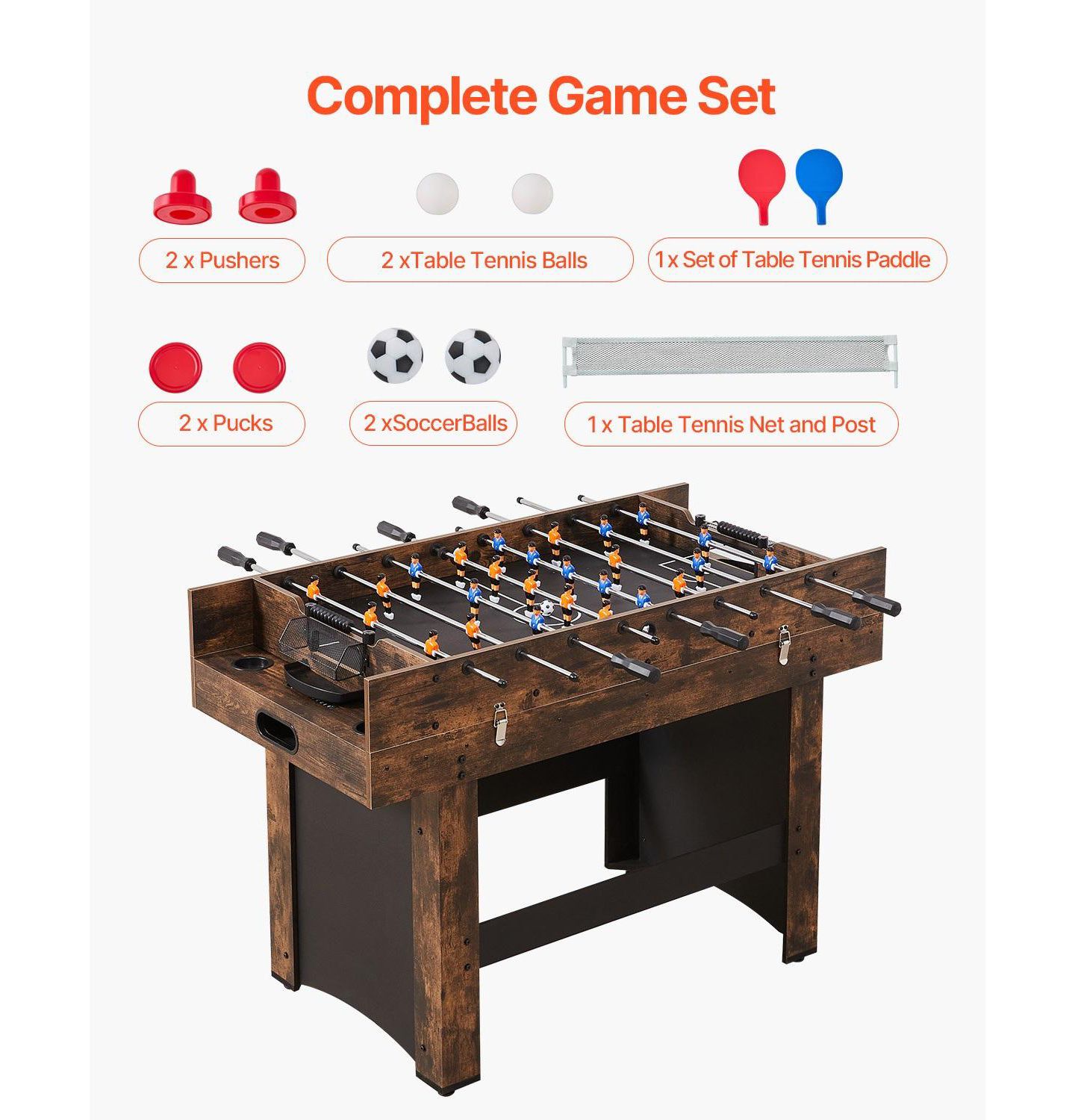 Детская игрушка SUGIFT 3-in-1 Air Hockey, Foosball, and Table Tennis Game Table with Built-in Blower Motor, Ages 5+, цвет: Коричневый — фото 9