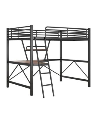 Full Size Loft Bed with Metal & MDF Frame, Desk and Shelf