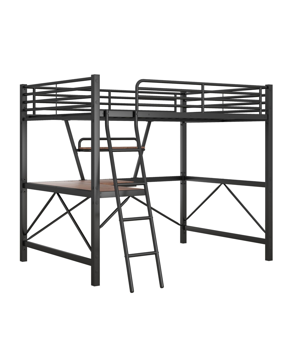 Simplie Fun Full Size Loft Metal&Mdf Bed With Desk And Shelf