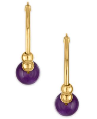 Amethyst (4 ct. t.w.) Bead Polished Hoop Earrings in 10k Yellow Gold