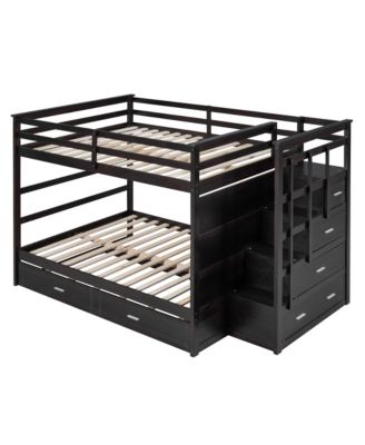 Full Over Full Bunk Bed With Twin Size Trundle And Staircase, Espresso