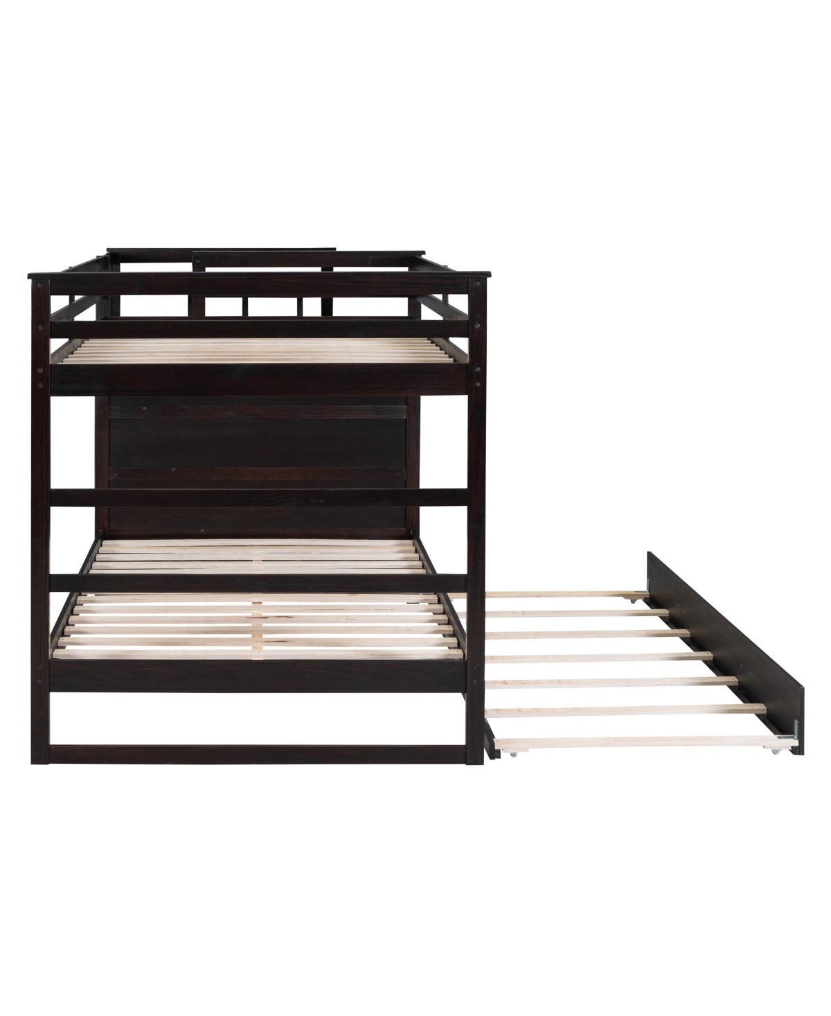 Simplie Fun Full Over Full Bunk Bed With Twin Size Trundle And Staircase, Espresso