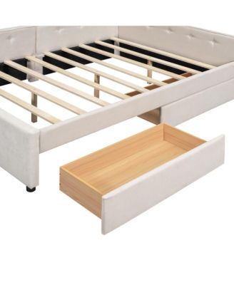 Full Size Upholstered Platform Bed with USB and 2 Drawers