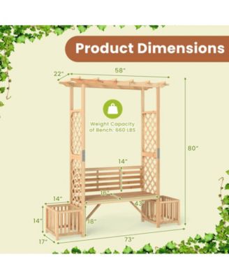 Patio Garden Bench Arbor Arch with Pergola Planting Box Side Trellis for Vines