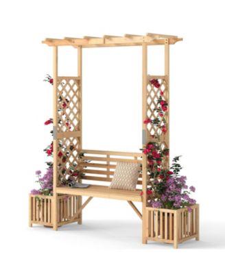 Patio Garden Bench Arbor Arch with Pergola Planting Box Side Trellis for Vines