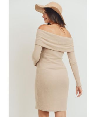 Women's Ribbed Off Shoulder Long Sleeve Bodycon Maternity Dress