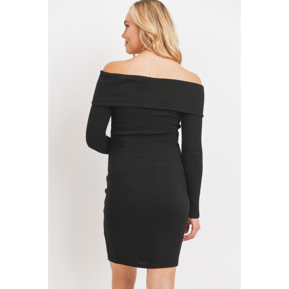 Hello Miz Women's Ribbed Off Shoulder Long Sleeve Bodycon Maternity Dress