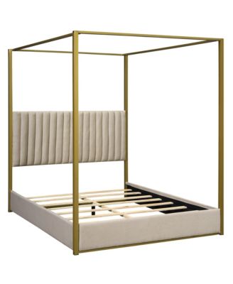 Queen Size Upholstery Canopy Platform Bed with Headboard and Metal Frame