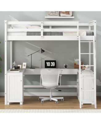 Full Size Loft Bed with U-shaped Desk, Drawers and Storage Shelves