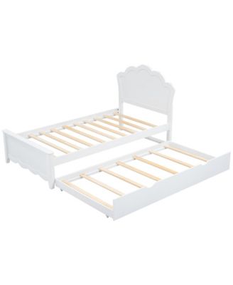 Twin Size Wood Platform Bed with Headboard and Twin Size Trundle