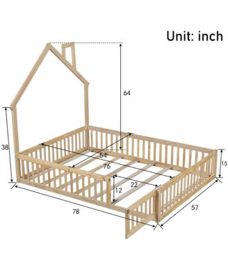 Wood Full Size House Platform Bed with Guardrail