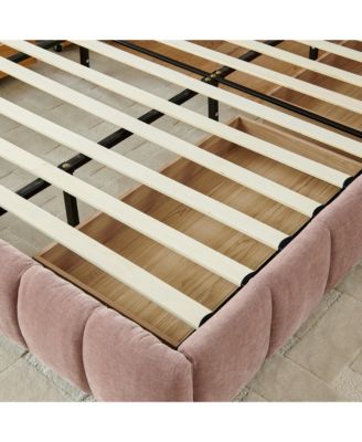 California King Upholstered Platform Bed with Chenille Fabric, Soft Headboard and Storage Drawer