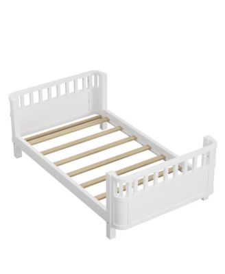 Twin Size Wood Platform Bed for Kids with Low Profile and Safety Rails, White (Patented Design)