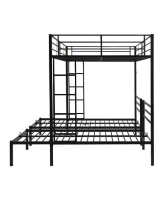Full Over Twin Over Twin Triple Bunk Bed, Metal Frame Bunk Bed with Vertical Ladder & Safety Rails