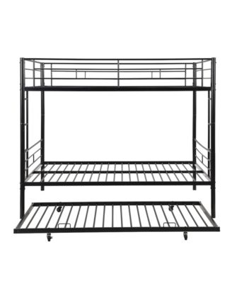 Full Over Full Metal Bunk Bed with Trundle, No Box Spring Needed, Easy Assemble Black