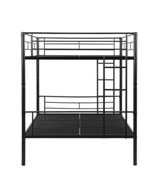Full Over Full Metal Bunk Bed Black, No Box Spring Needed, Easy Assemble with Safe Stairs