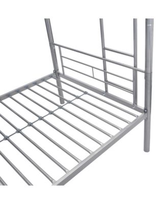 Metal Bunk Bed with Trundle Silver, No Box Spring Needed, Easy Assemble