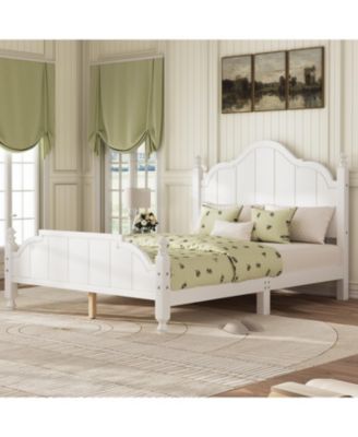 Full Size Wooden Bed Frame with Headboard Vintage Platform Bed with Slats Support Easy Assembly