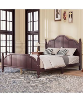 Queen Size Wooden Bed Frame with Headboard Vintage Platform Bed with Slats Support Easy Assembly