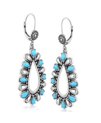 Sterling Silver Kingman Turquoise Open Teardrop Pear-Cut Dangle Earrings