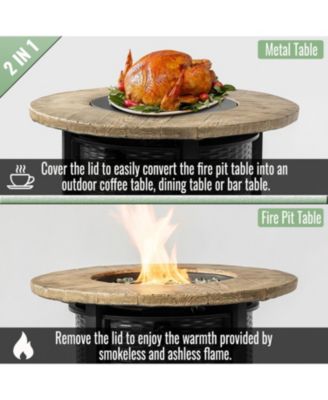 30" Propane Gas Fire Pit Table, 50000 BTU Round Steel Fire Pit with Imitation Wood Grain Finish for Outside Patio Deck Garden